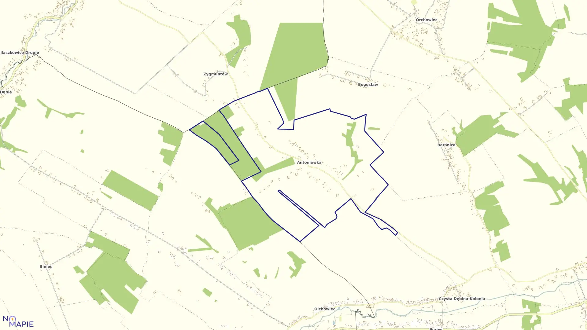 Mapa obrębu Antoniówka w gminie Gorzków