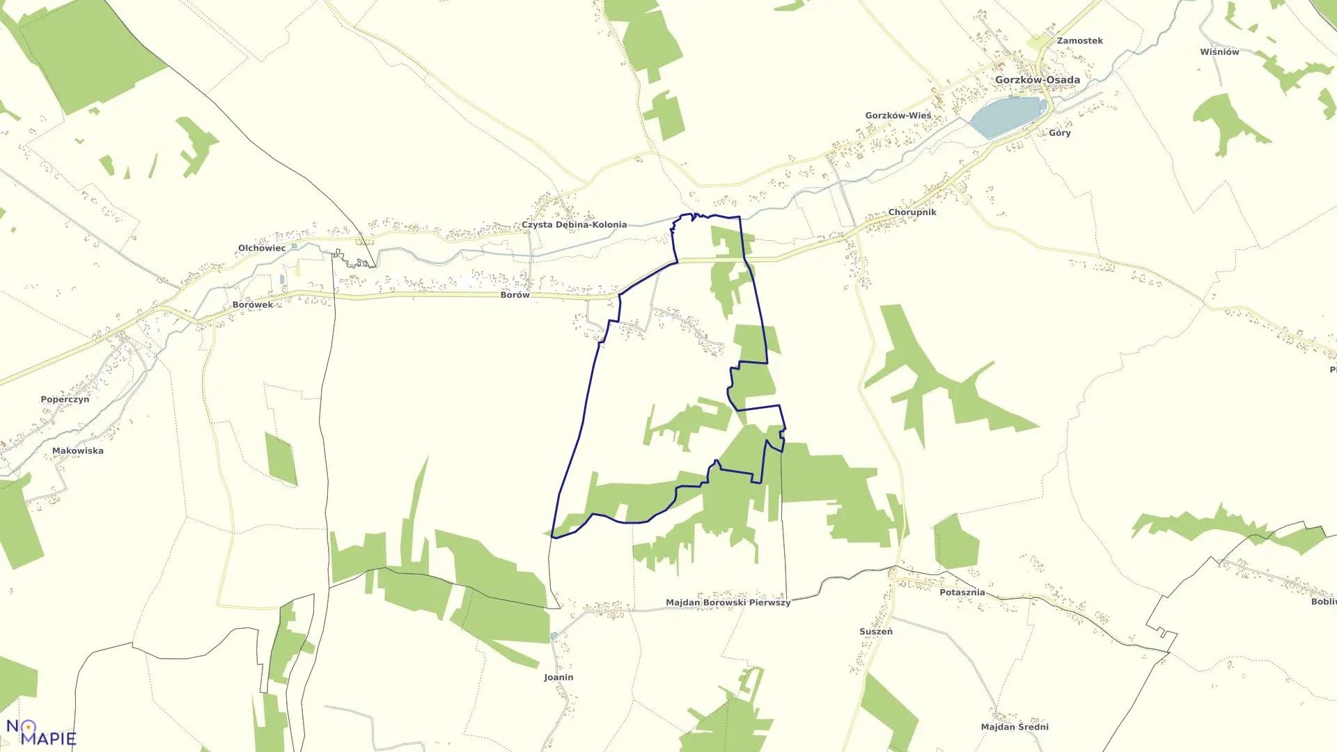 Mapa obrębu Borów Kolonia w gminie Gorzków